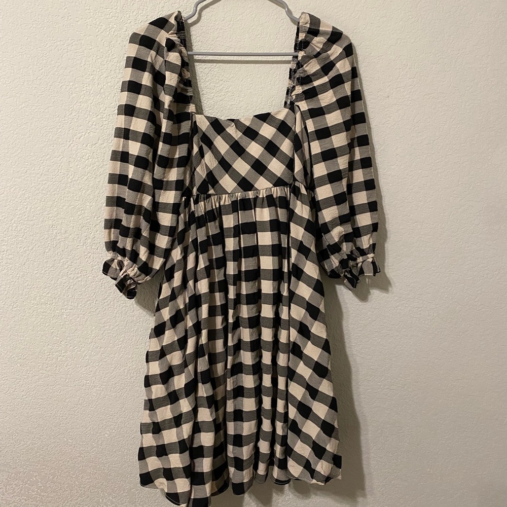 NEW WITH TAGS WOMENS SCORE COTTON POCKETED GINGHAM BABYDOLL DRESS SIZE SMALL